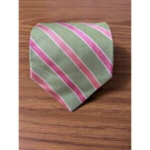 Brooks Brothers Pure Silk "346" Green Pink Stripes 59x3.5 Inch